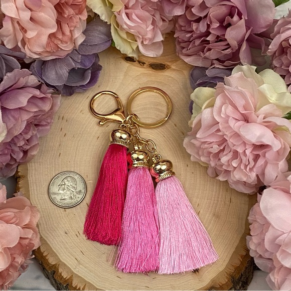 Multi Shade Pink Tassel Keychain Purse Charm - Picture 11 of 12